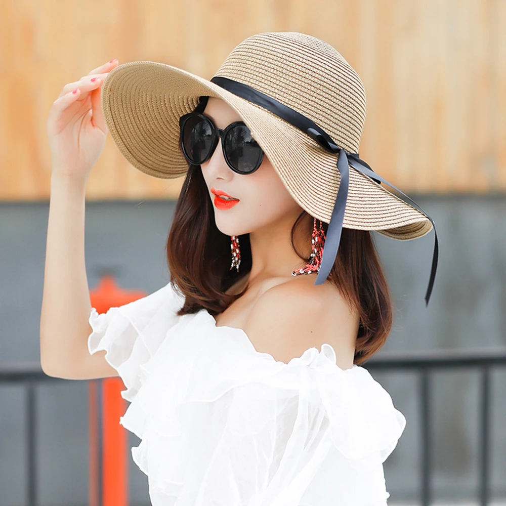 Less than soul sad 2019 1buc femei de moda de vară paie pălărie de soare de sex feminin de  protecție solară pliere plajă, pălării de panama în aer liber, protectie uv  margine largă capac La reducere! <