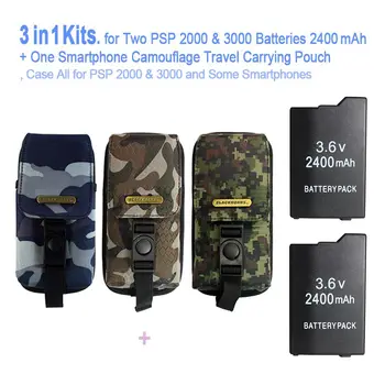 Jocul accesorii pentru Două Baterii PSP ( 2400 mAh ) + Un PSP Camuflaj Călătorie Husă de transport, Sac Pentru SONY PSP-2000,3000