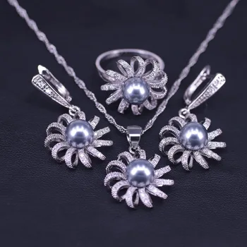 Poate ai Drum Romantic în stil turcesc Gri Pearl de Culoare Argintie Bijuterii Pentru Femei, Frunze Bratara Cercei Inel Colier Set